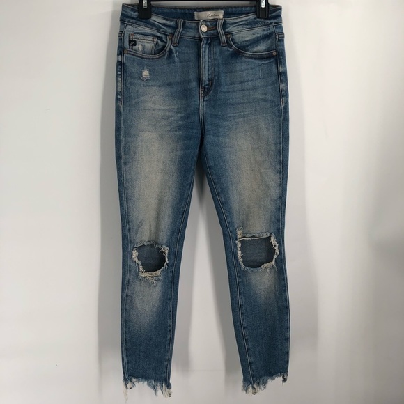 KANCAN Busted Knee Skinny Jeans Stretch Denim Raw Hem 5 26 High Rise Distressed - Picture 2 of 11